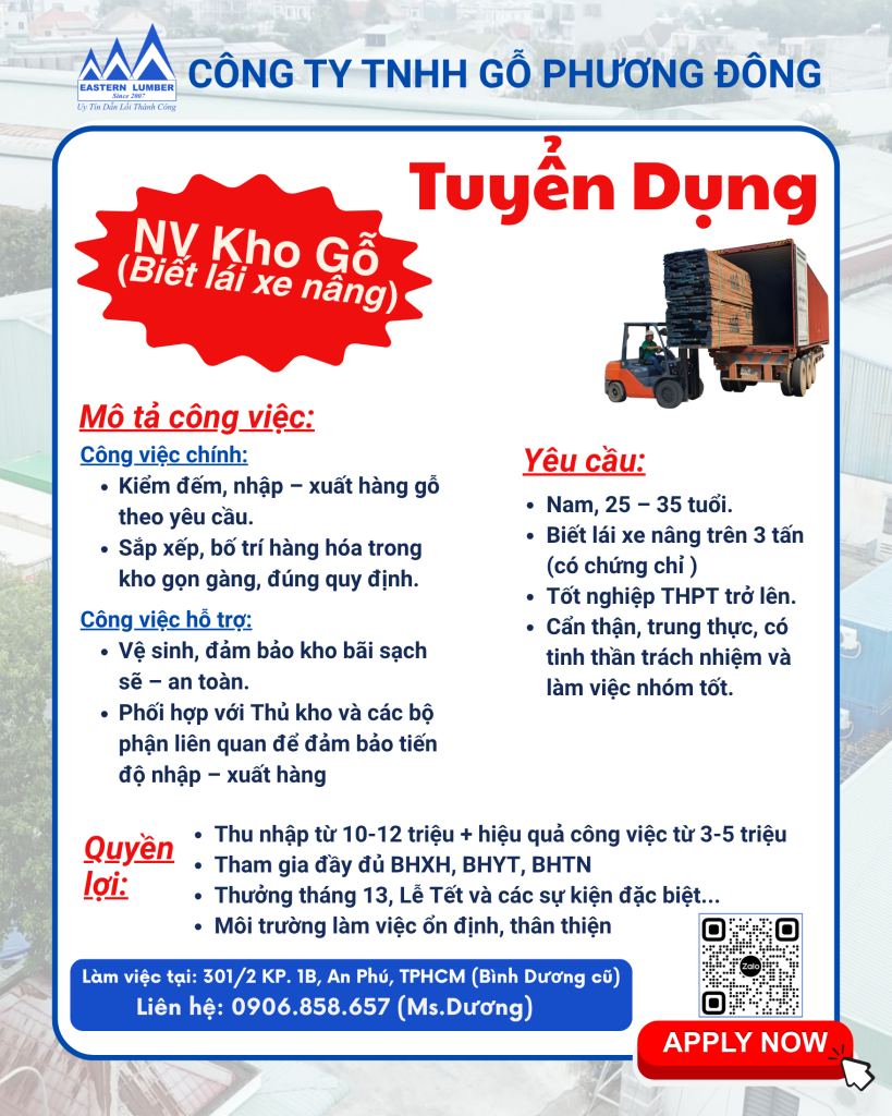 Việc làm ngành gỗ - Tuyển dụng nhân viên kho