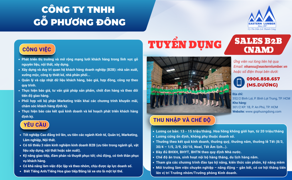 Việc làm ngành gỗ - Tuyển dụng nhân viên kinh doanh